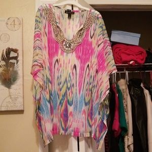 INC embroidery and beaded bathing suit cover up.